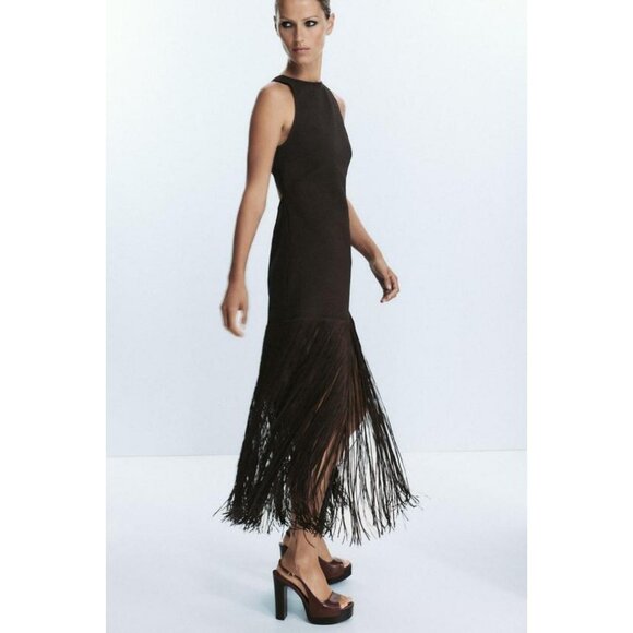 ZARA FRINGED FITTED DRESS - Picture 1 of 10